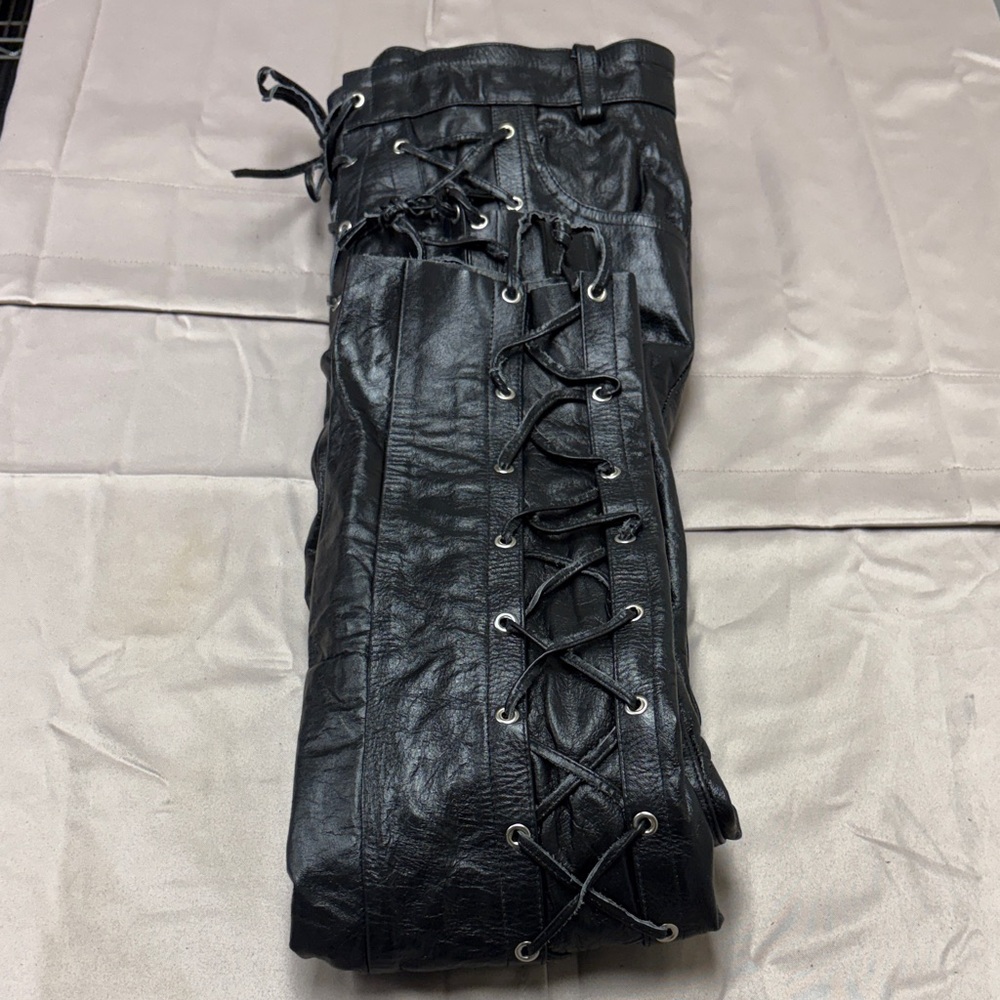 Black Motorcyle Laced Pants - Picture 4 of 6